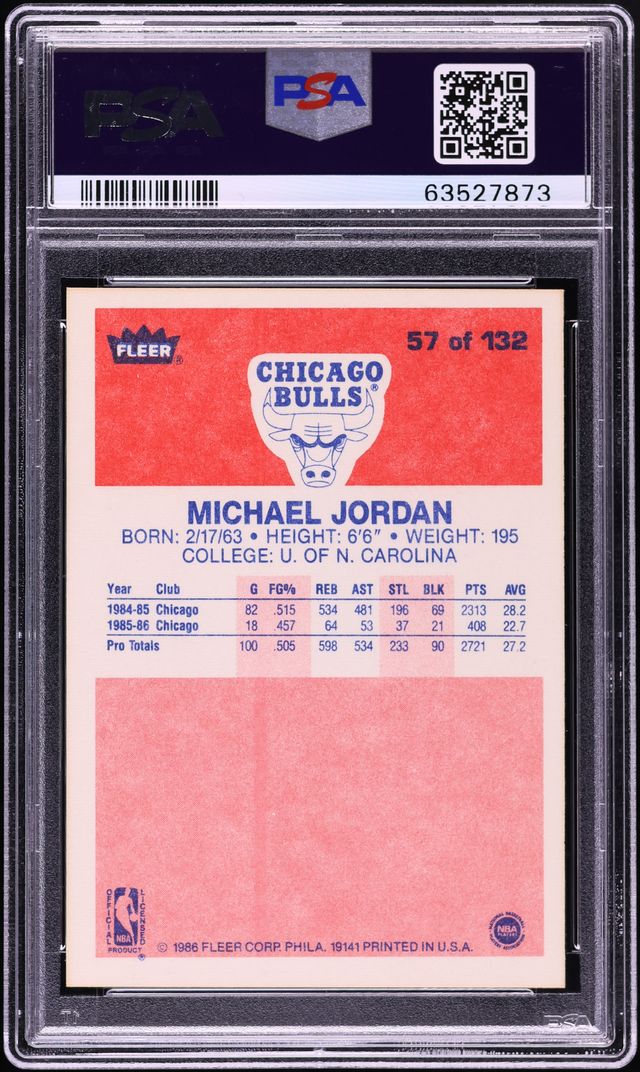 1986 Fleer Basketball Michael Jordan ROOKIE #57 PSA 9 MINT