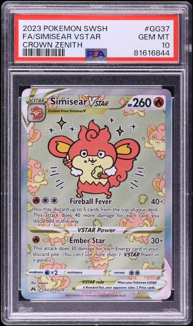 2023 Pokemon Sword & Shield Crown Zenith Alt Art Simisear VSTAR #GG37 PSA 10 GEM MINT