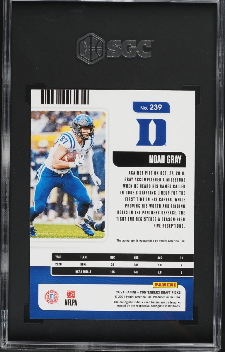 2021 Panini Contenders Draft Picks Noah Gray AUTO ROOKIE #239 SGC 9 MINT