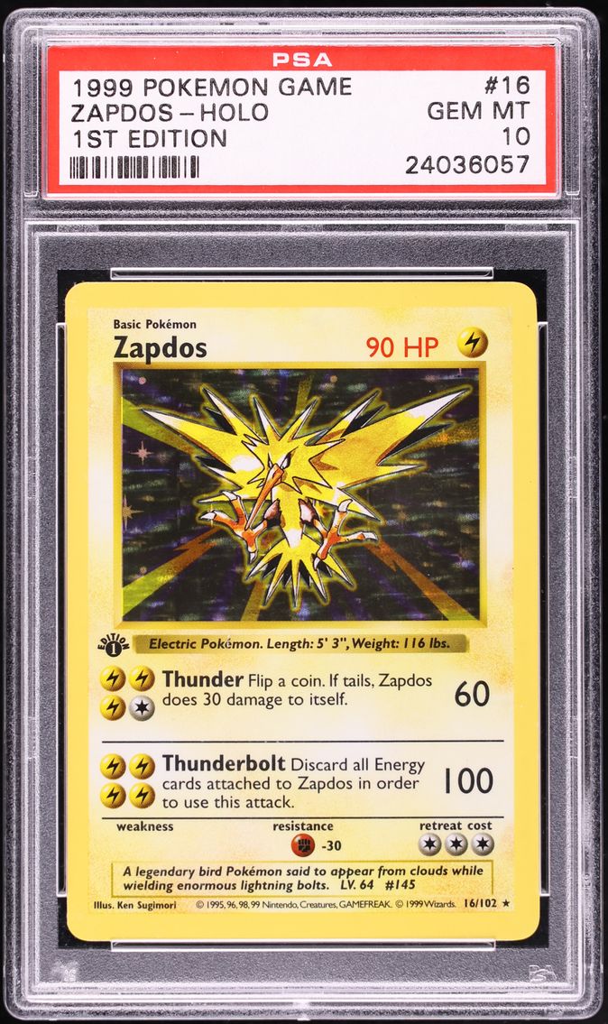1999 Pokemon Base Set Shadowless 1st Edition Holo Zapdos #16 PSA 10 GEM MINT