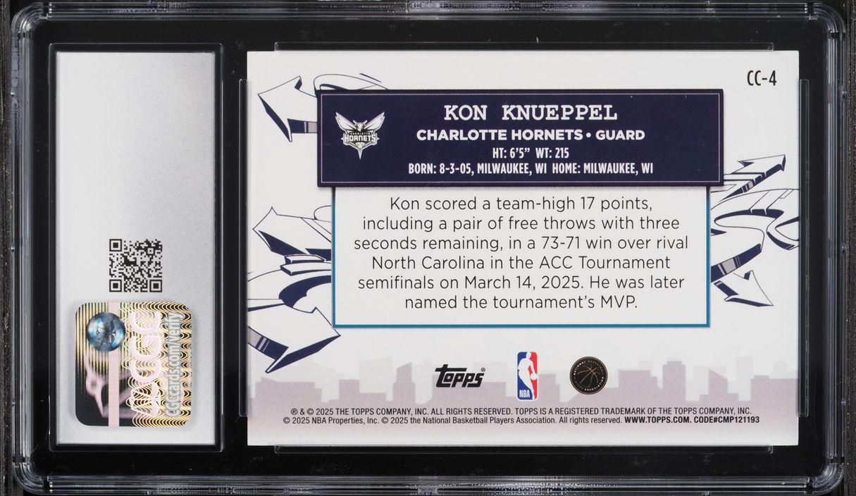 2025 Topps Clutch City Prospects Kon Knueppel ROOKIE #CC-4 CGC 10 GEM MINT