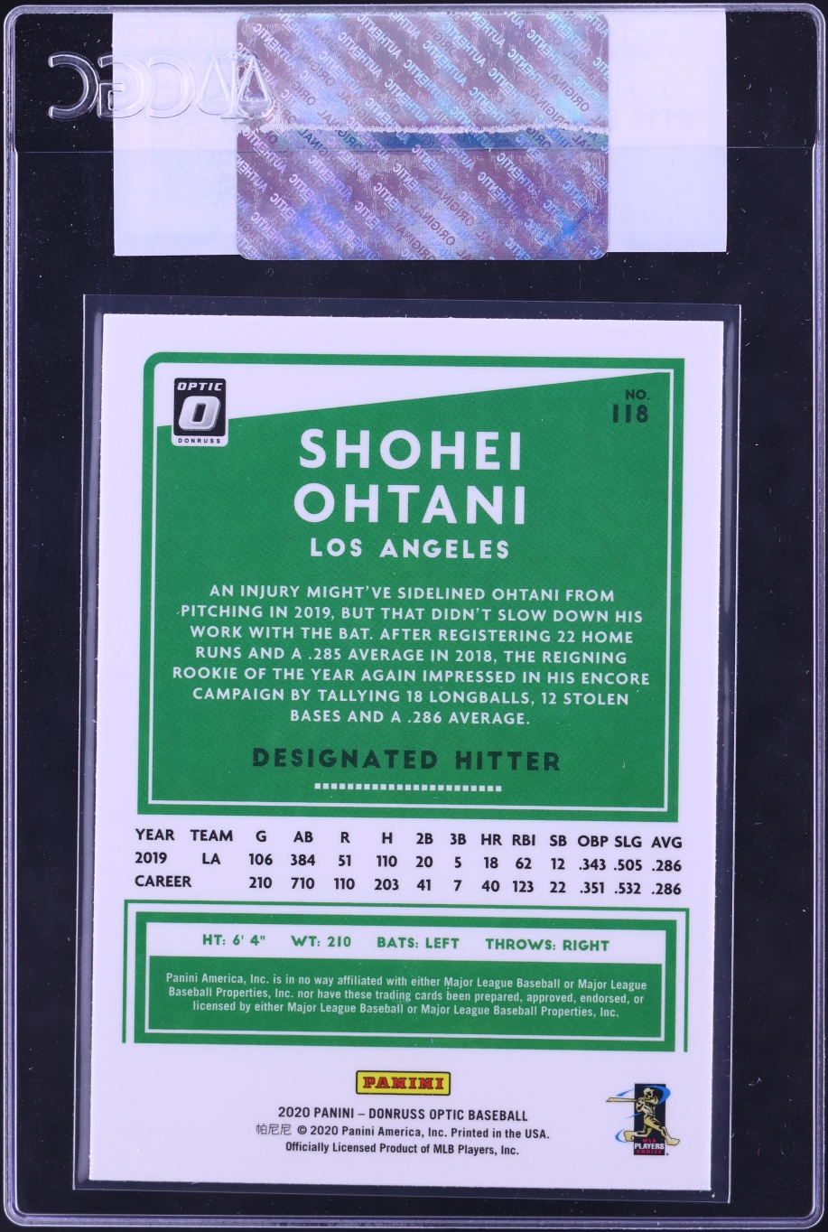 2020 Donruss Optic Shohei Ohtani #118 CGC AUTH