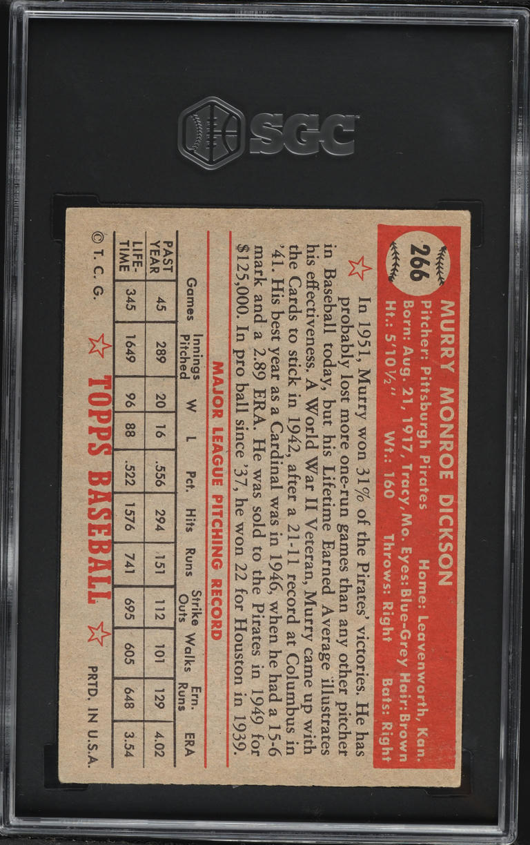 1952 Topps Murry Dickson #266 SGC 5 EX