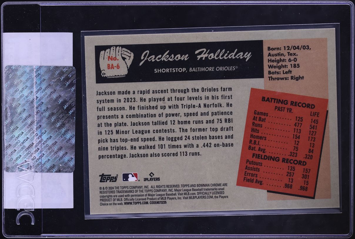 2024 Bowman '55 Anime Red Refractor Jackson Holliday ROOKIE /5 #BA-6 CGC AUTH