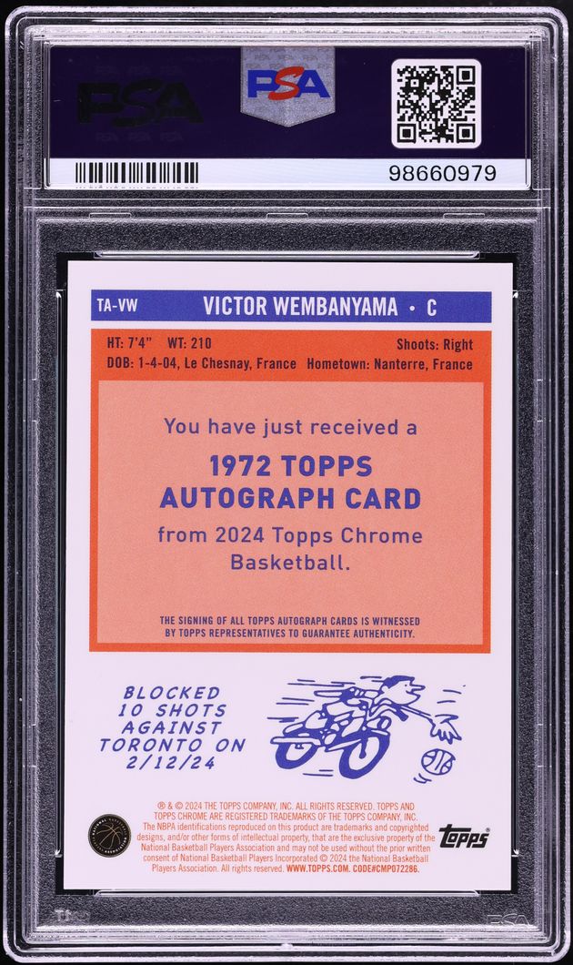 2023 Topps Chrome '72 Purple Geometric Victor Wembanyama ROOKIE AUTO #TA-VW PSA 10 GEM MINT