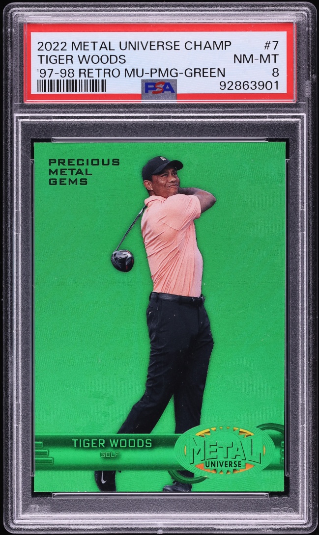 2022 Metal Universe Champions '97 Retro PMG Green Tiger Woods #RMU-7 /10 PSA 8 NM-MT - Photo 1