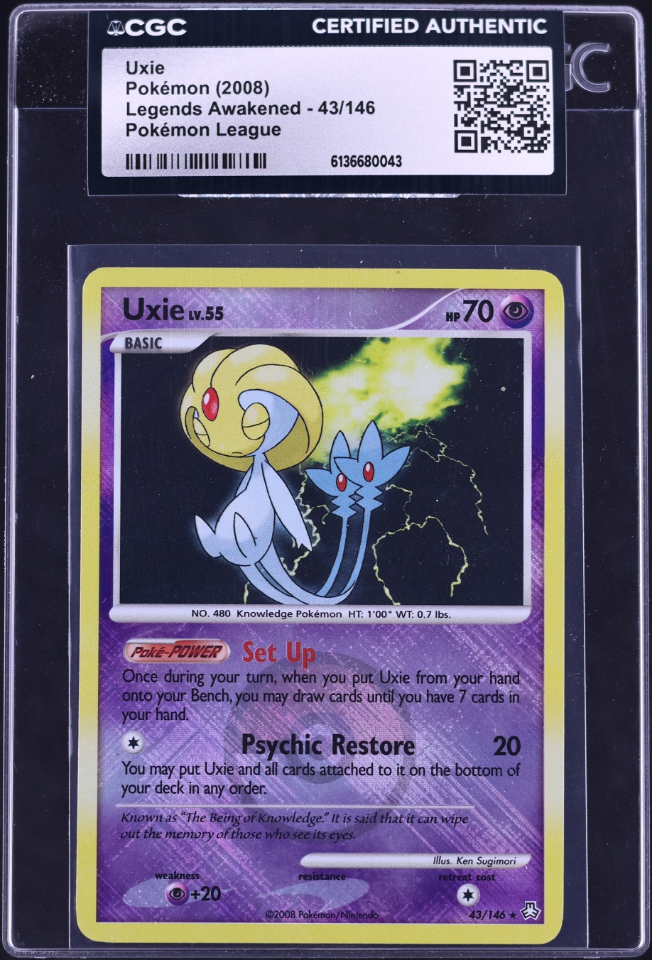 2008 Pokemon Diamond & Pearl Legends Awakened Pokemon League Uxie #43 CGC AUTH