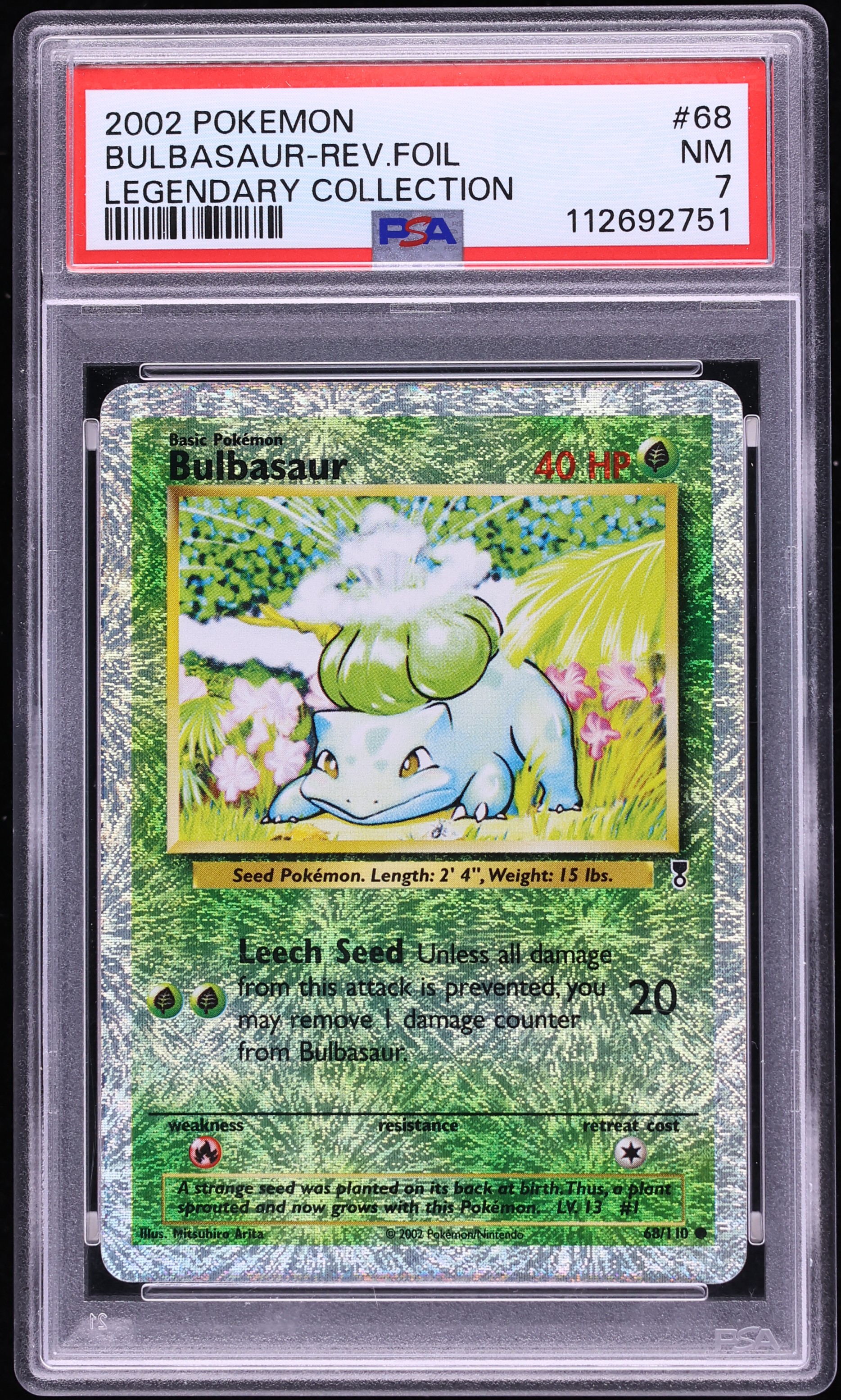2002 Pokemon Legendary Collection Reverse Holo Bulbasaur #68 PSA 7 NRMT