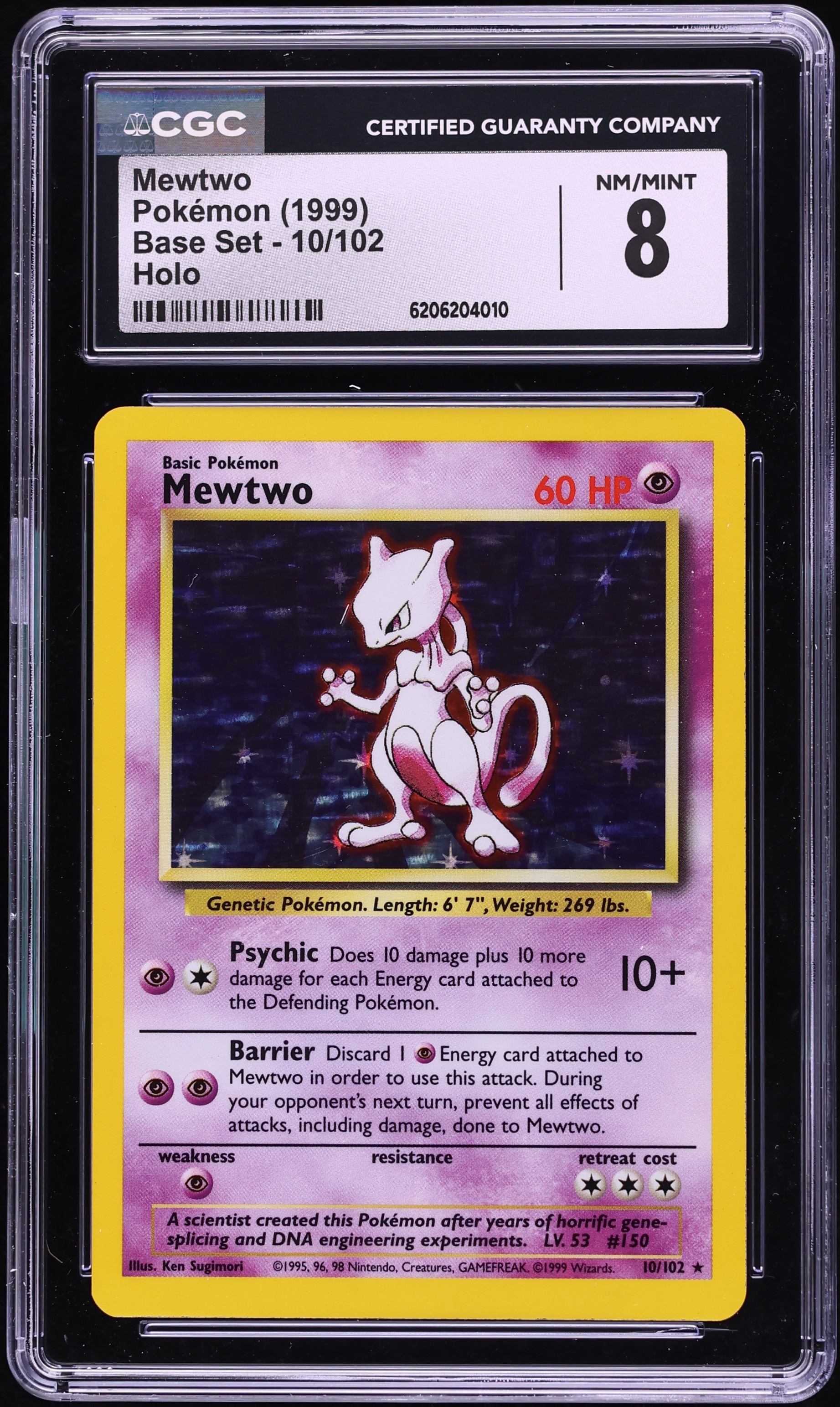 1999 Pokemon Base Set Holo Mewtwo #10 CGC 8 NM-MT