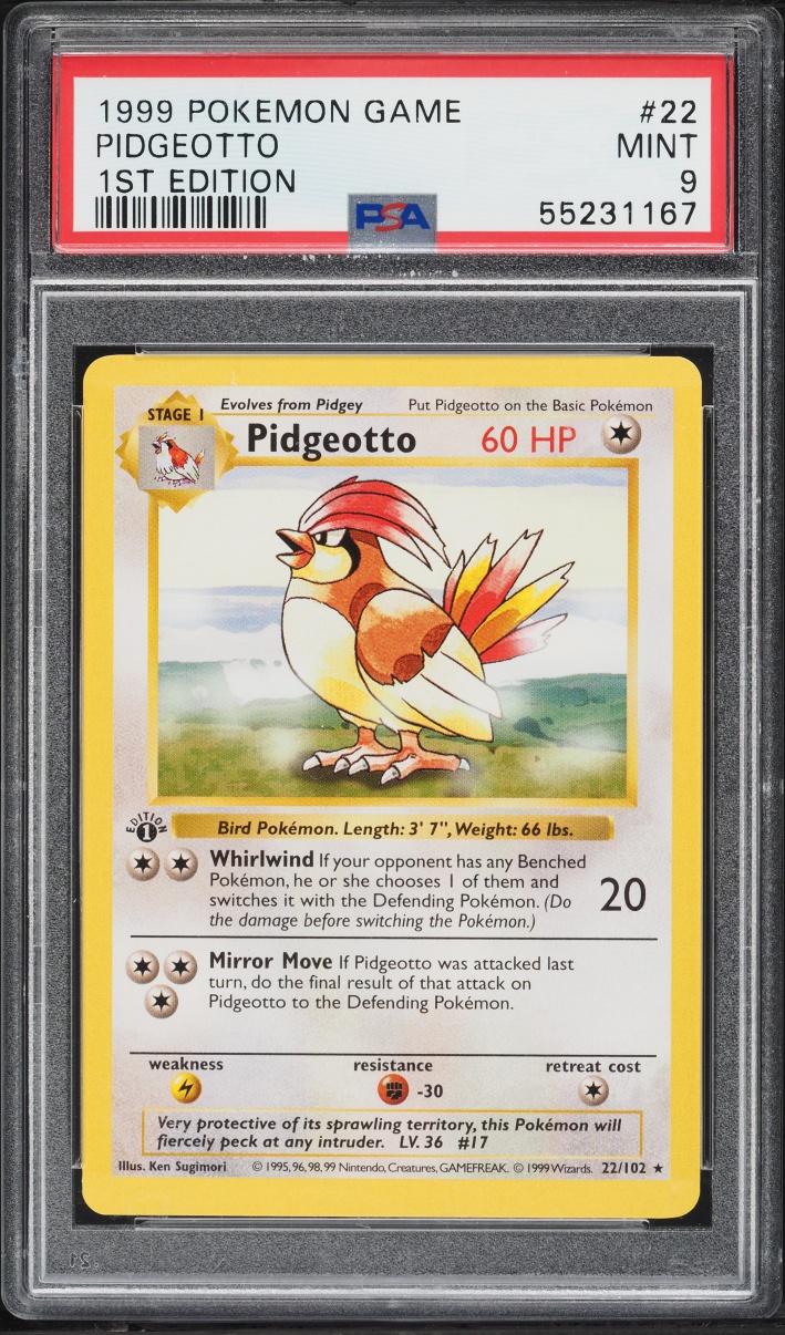 1999 Pokemon Base Set Shadowless 1st Edition Pidgeotto #22 PSA 9 MINT