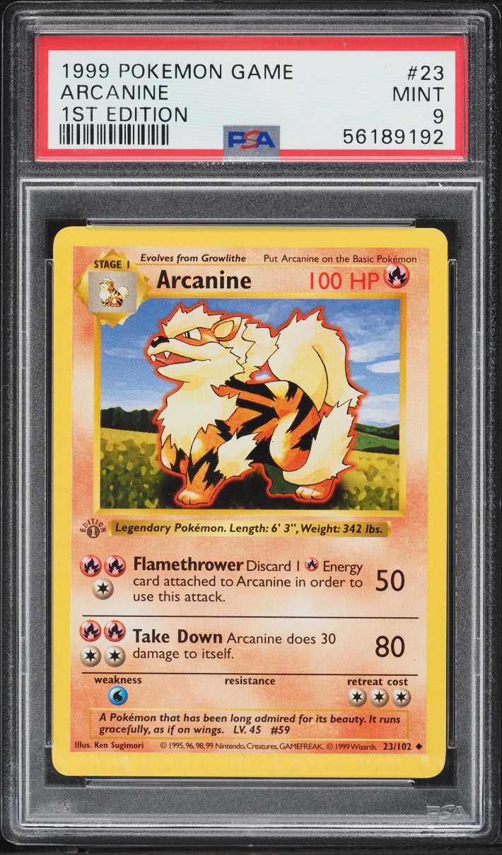 1999 Pokemon Base Set Shadowless 1st Edition Arcanine #23 PSA 9 MINT