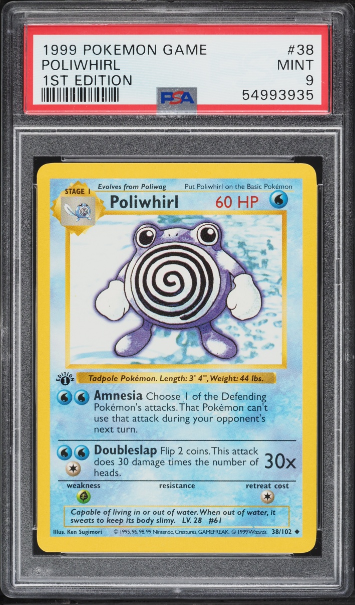 1999 Pokemon Base Set Shadowless 1st Edition Poliwhirl #38 PSA 9 MINT