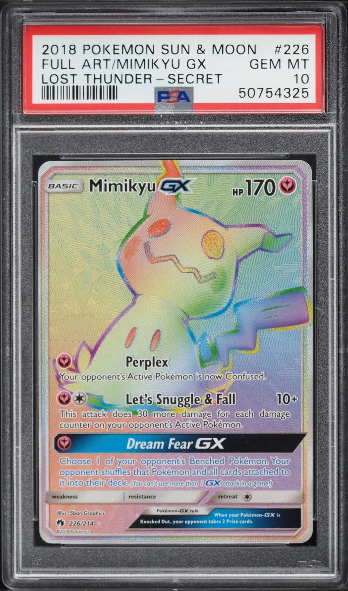 2018 Pokemon Sun & Moon Lost Thunder Rainbow Rare Mimikyu GX #226 PSA 10 GEM MINT