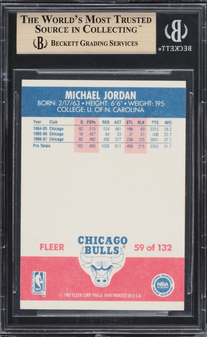 1987 Fleer Basketball Michael Jordan #59 BGS 9.5 GEM MINT
