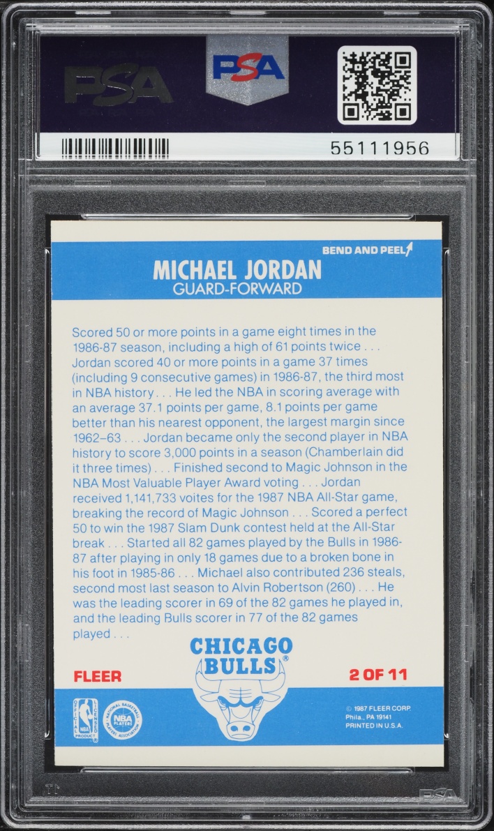 1987 Fleer Sticker Michael Jordan #2 PSA 9 MINT