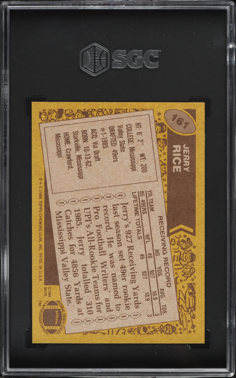 1986 Topps Football Jerry Rice ROOKIE #161 SGC 9 MINT