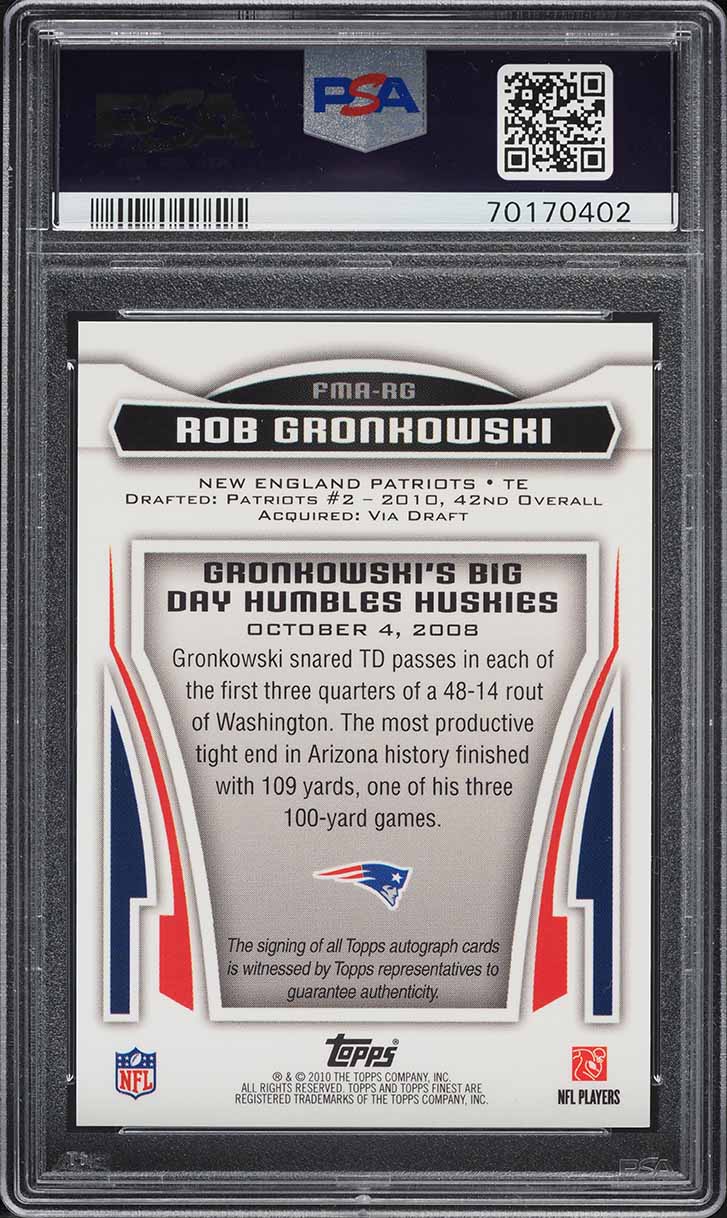 2010 Finest Moments Rob Gronkowski ROOKIE AUTO #FMA-RG PSA 10 GEM MINT