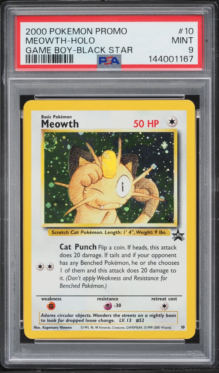 2000 Pokemon Black Star Promo Game Boy Holo Meowth #10 PSA 9 MINT