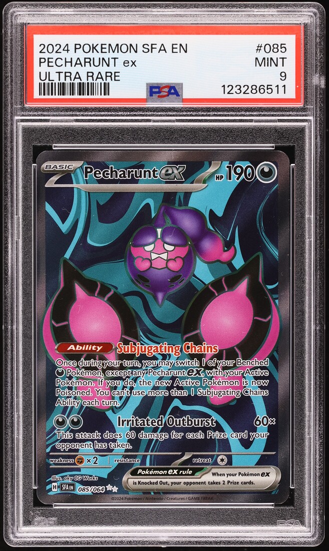 2024 Pokemon Scarlet & Violet Shrouded Fable Full Art Pecharunt EX #085 PSA 9 MINT
