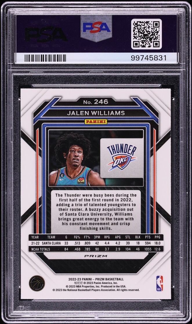 2022 Panini Prizm Silver Jalen Williams ROOKIE #246 PSA 10 GEM MINT