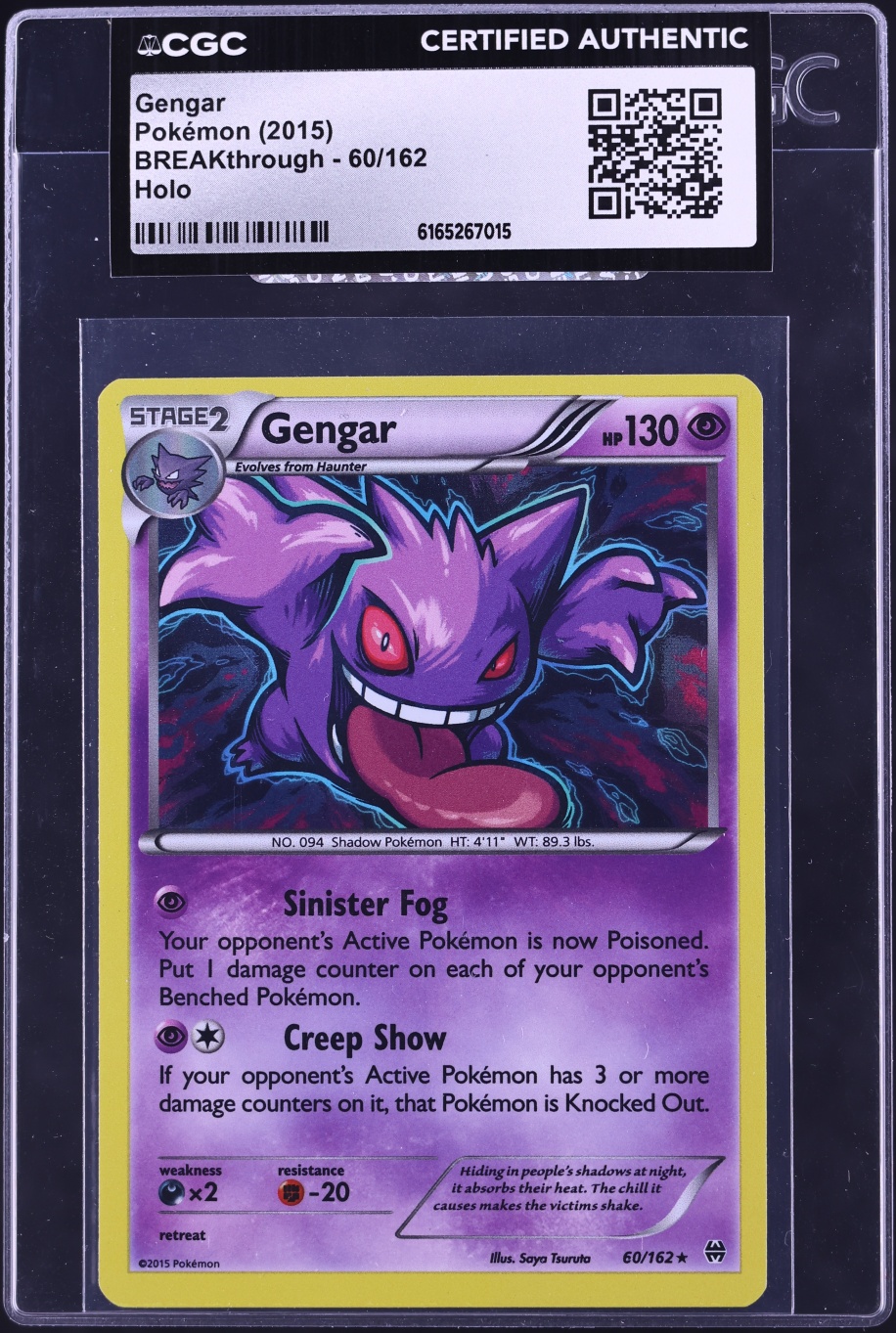 2015 Pokemon XY BREAKthrough Holo Gengar #60 CGC AUTH