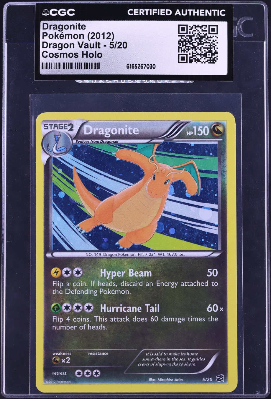 2012 Pokemon Black & White Dragon Vault Cosmos Holo Dragonite #5 CGC AUTH