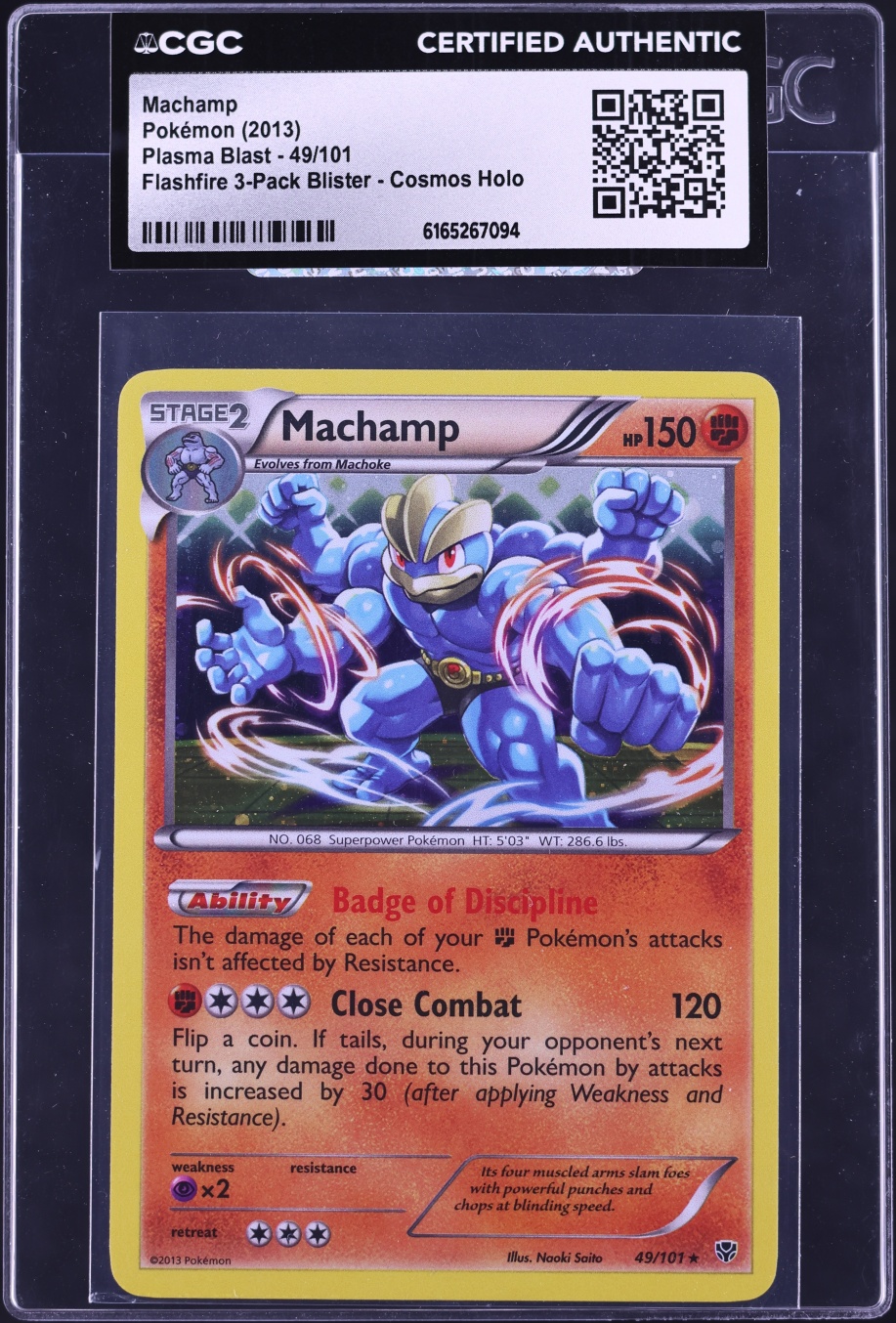 2013 Pokemon Black & White Plasma Blast Flashfire Cosmos Holo Machamp #49 CGC AUTH