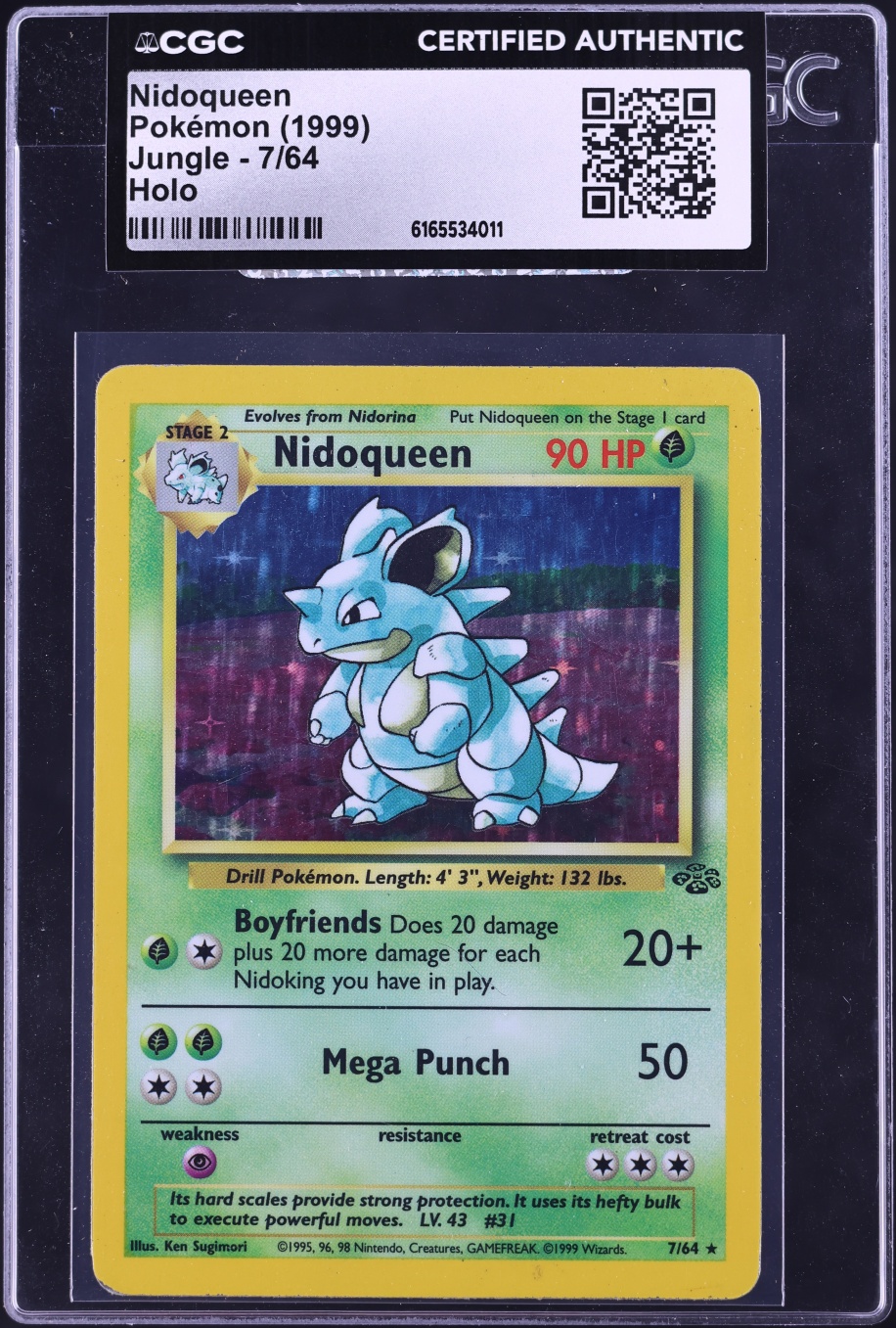 1999 Pokemon Jungle Holo Nidoqueen #7 CGC AUTH