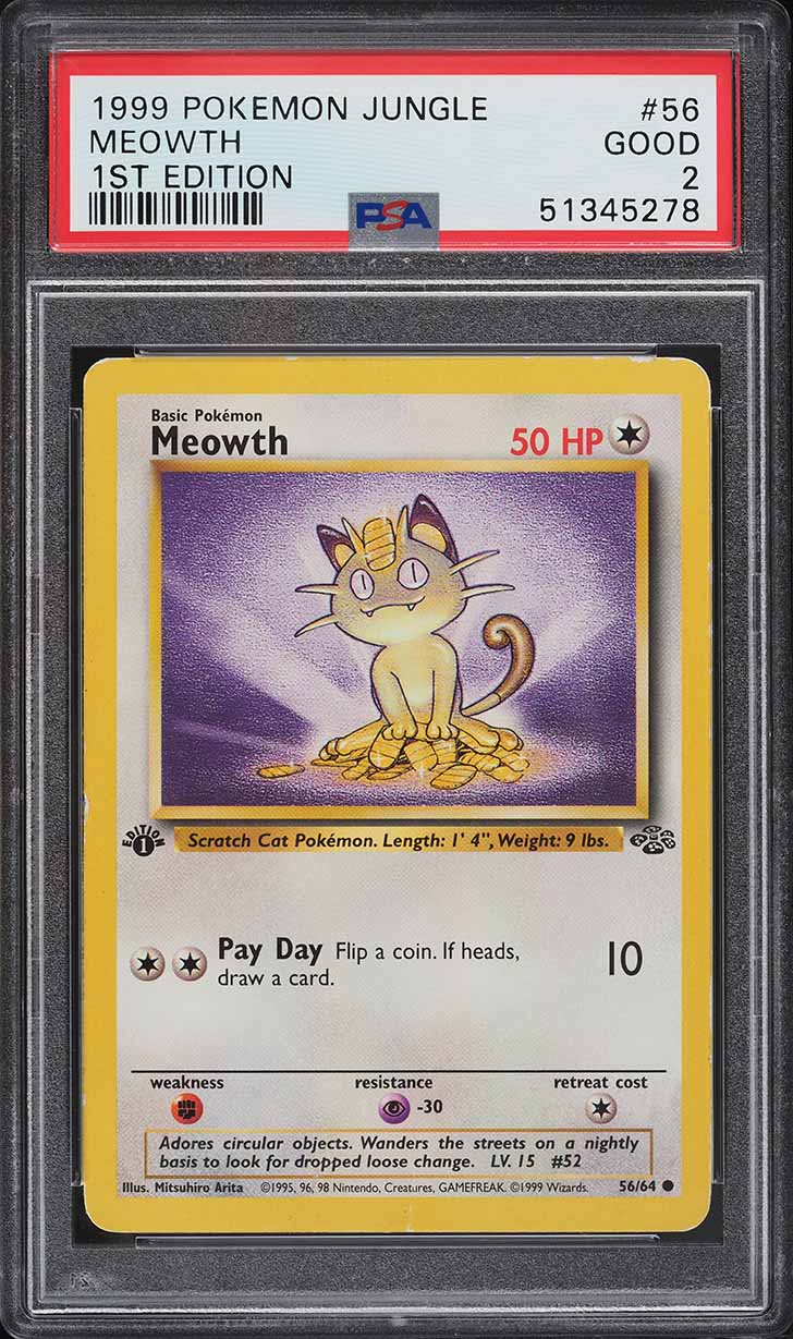 1999 Pokemon Jungle 1st Edition Meowth #56 PSA 10 GEM MINT on