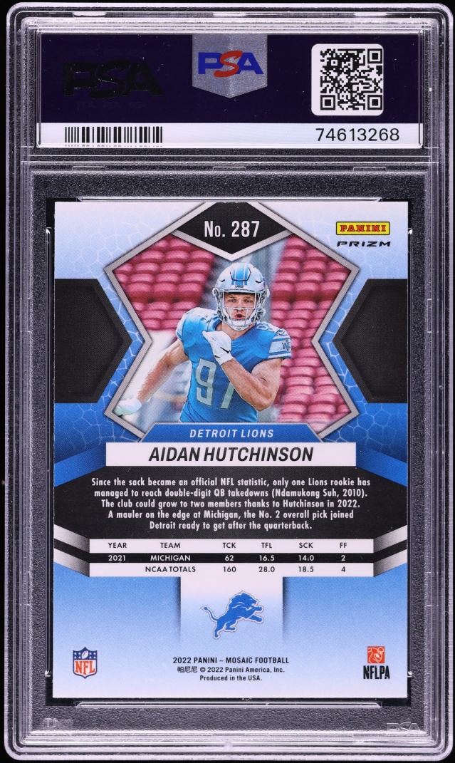 2022 Panini Mosaic Genesis Aidan Hutchinson ROOKIE #287 PSA 10 GEM MINT