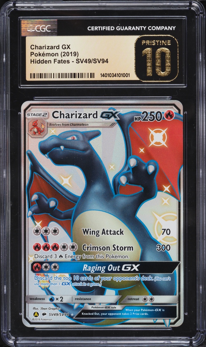 2019 Pokemon Sun & Moon Hidden Fates Shiny Vault Full Art Charizard GX #SV49 CGC 10 PRISTINE