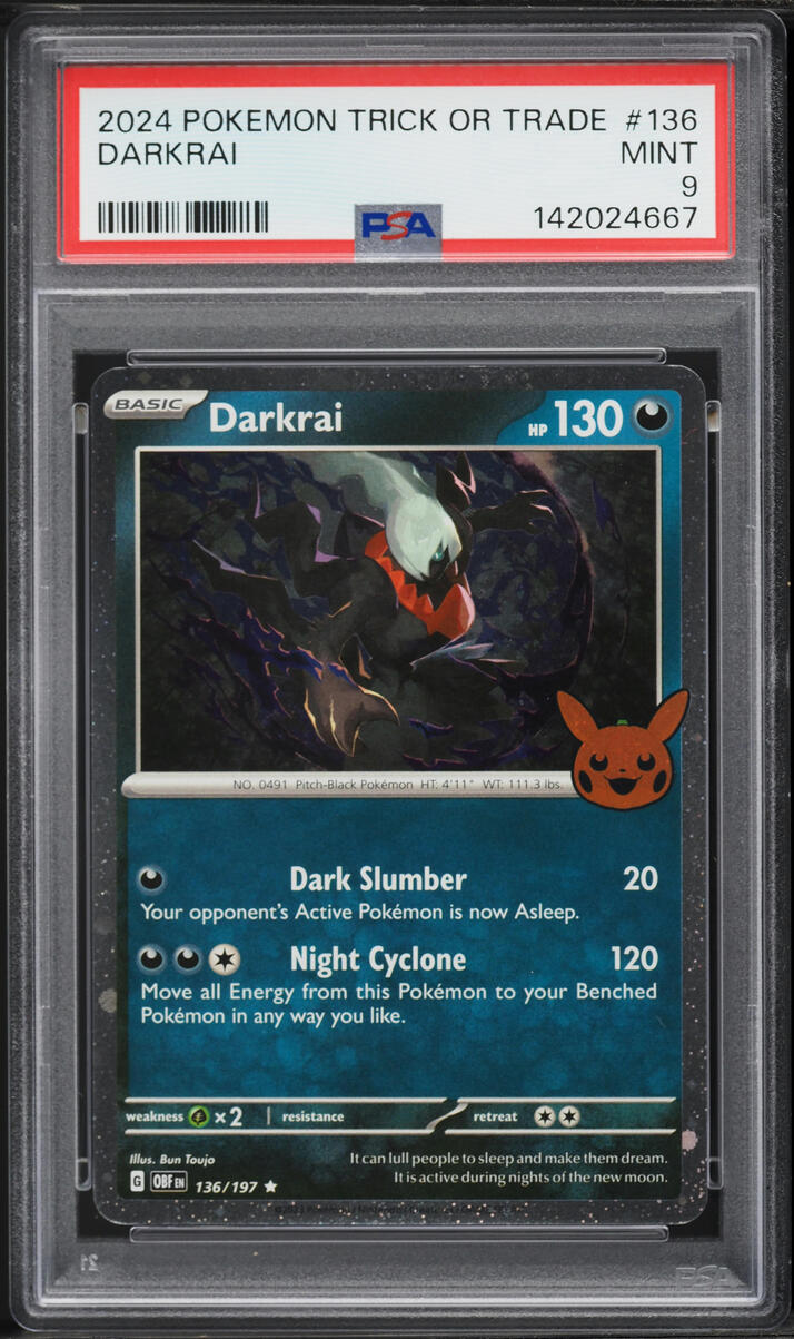2024 Pokemon Scarlet & Violet Obsidian Flames Trick Or Trade Holo Darkrai #136 PSA 9 MINT