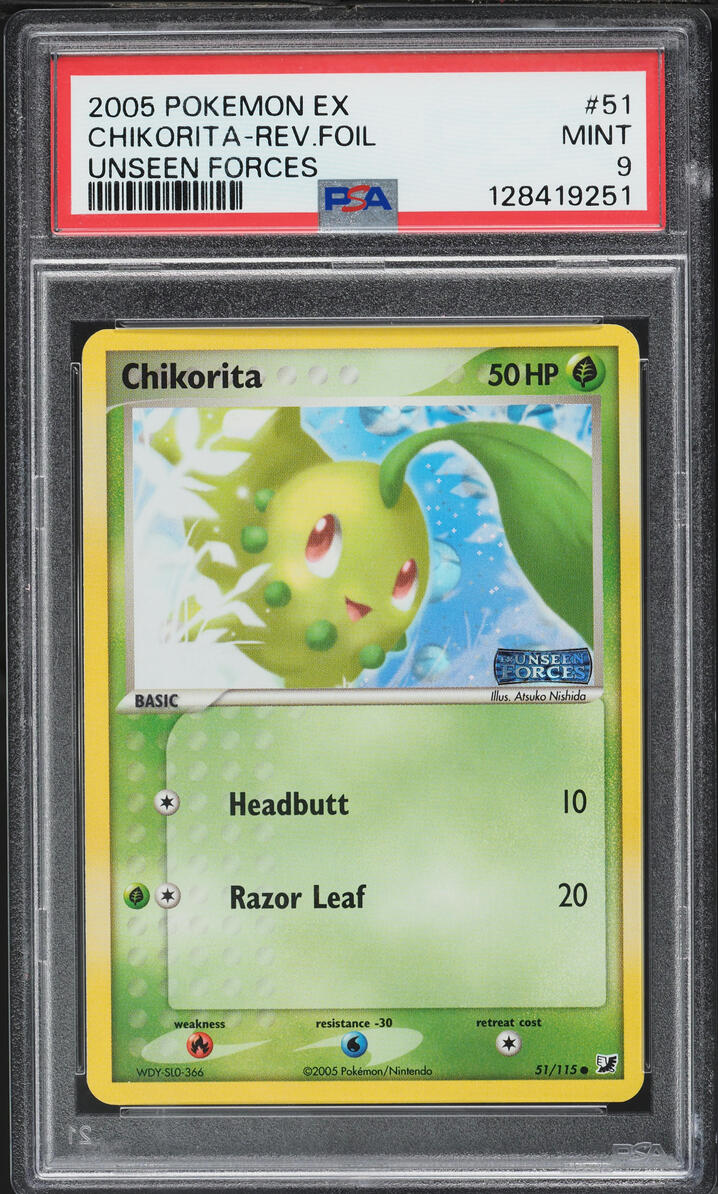 2005 Pokemon EX Unseen Forces Reverse Holo Chikorita #51 PSA 9 MINT
