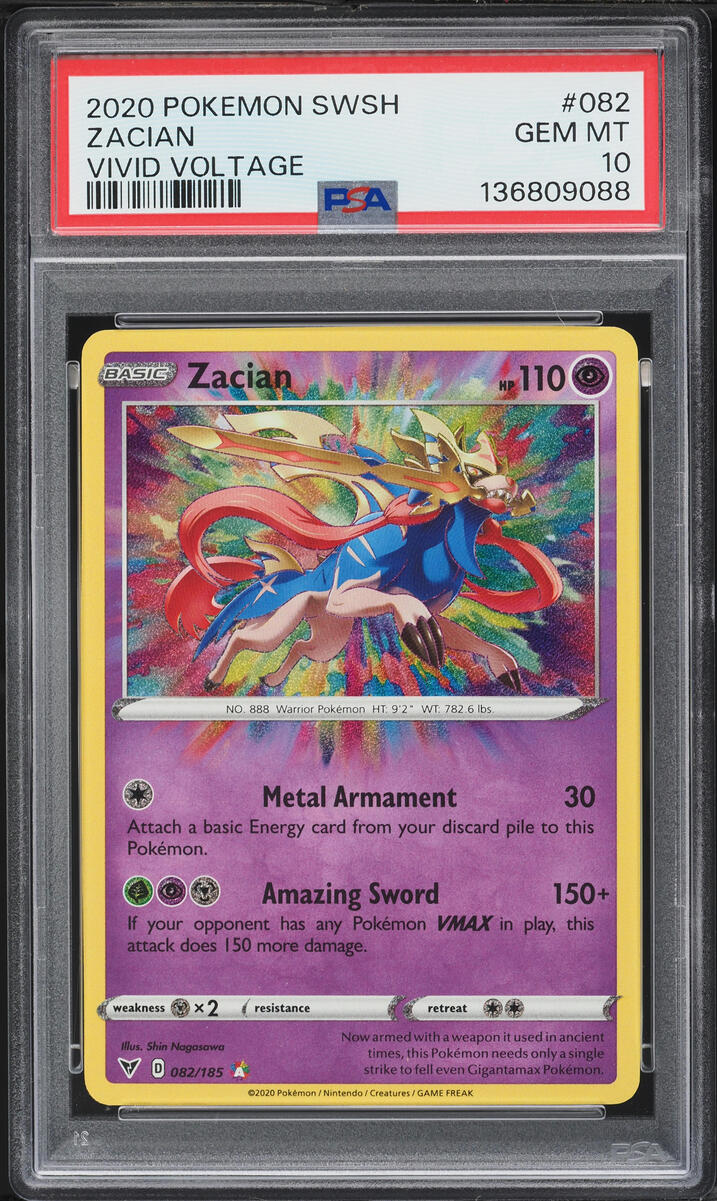 2020 Pokemon Sword & Shield Vivid Voltage Amazing Rare Zacian #82 PSA 10 GEM MINT