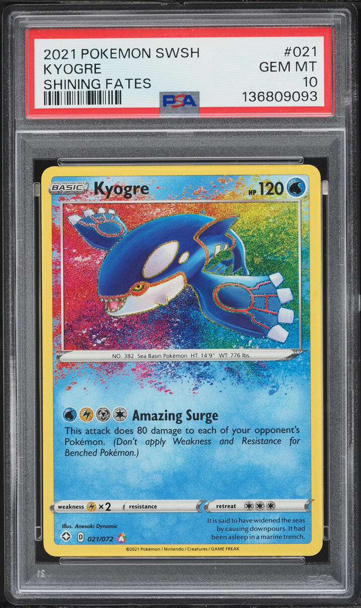 2021 Pokemon Sword & Shield Shining Fates Amazing Rare Kyogre #21 PSA 10 GEM MINT