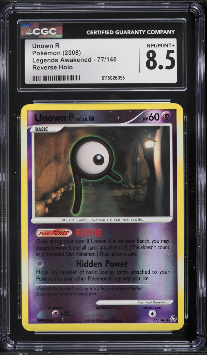 2008 Pokemon Diamond & Pearl Legends Awakened Reverse Holo Unown R #77 CGC 8.5 NM-MT+