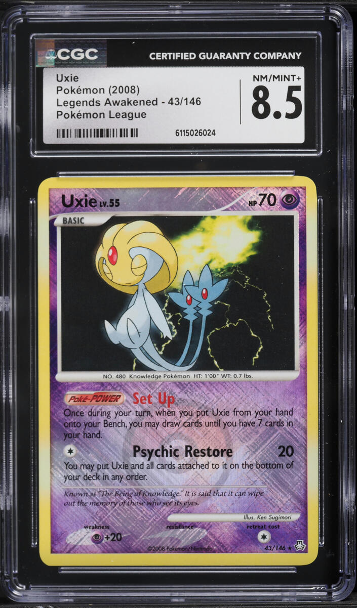 2008 Pokemon Diamond & Pearl Legends Awakened League Cross Holo Uxie #43 CGC 8.5 NM-MT+