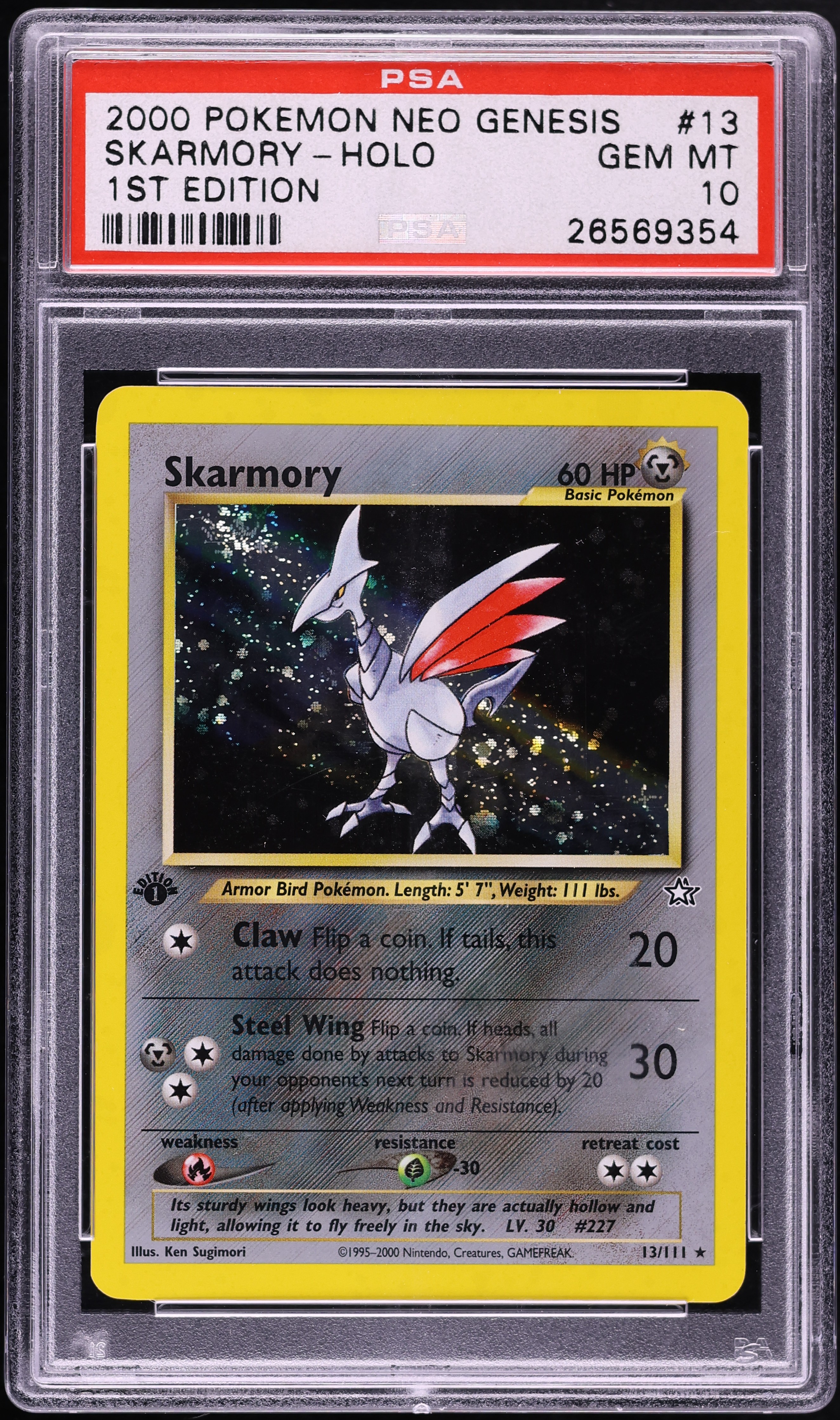2000 Pokemon Neo Genesis 1st Edition Holo Skarmory #13 PSA 10 GEM MINT