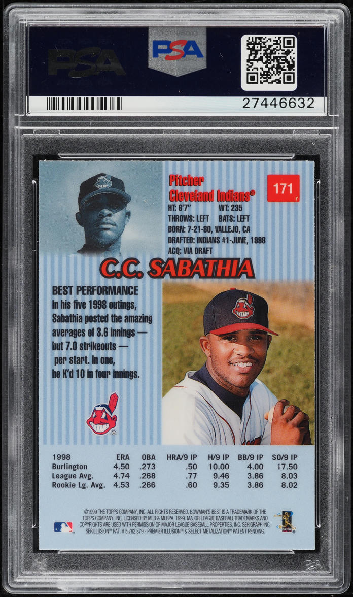 1999 Bowman's Best C.C. Sabathia ROOKIE #171 PSA 10 GEM MINT