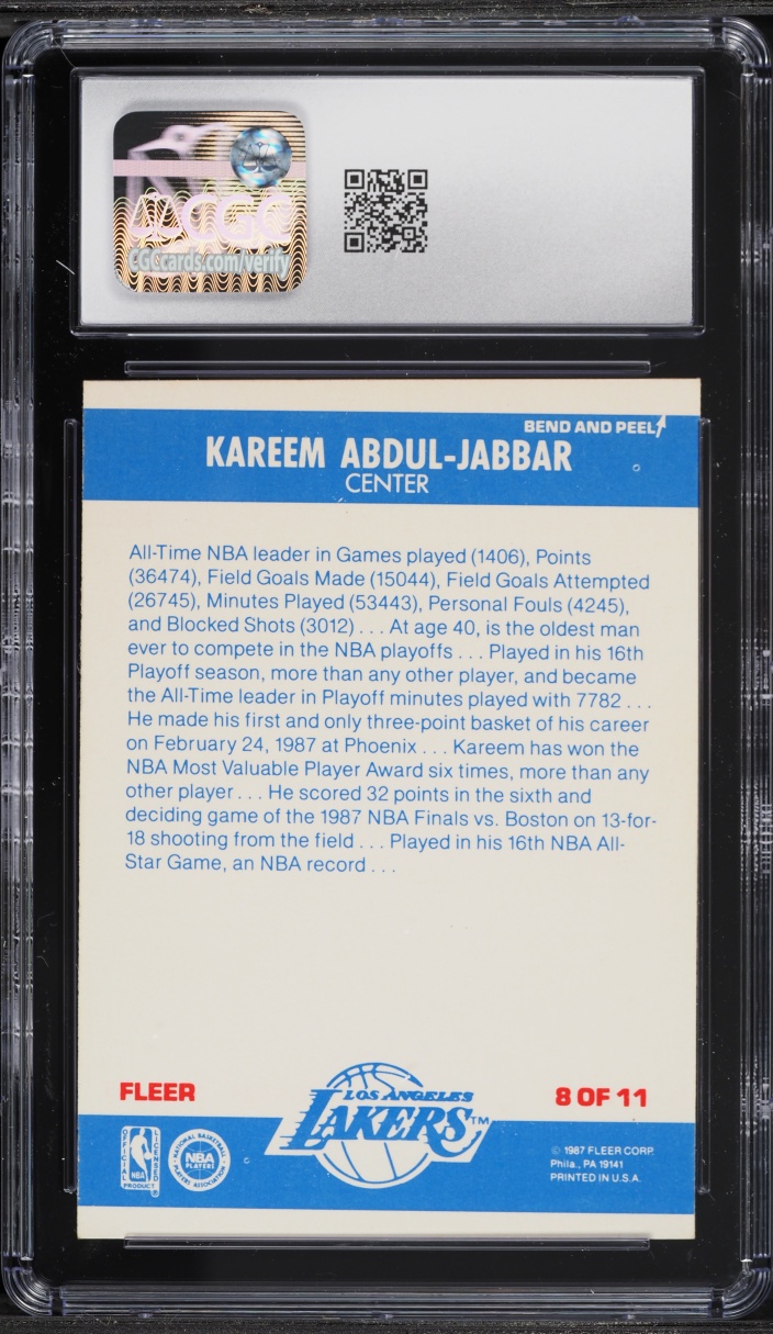 1987 Fleer Sticker Basketball Kareem Abdul-Jabbar #8 CGC 6.5 EXMT+