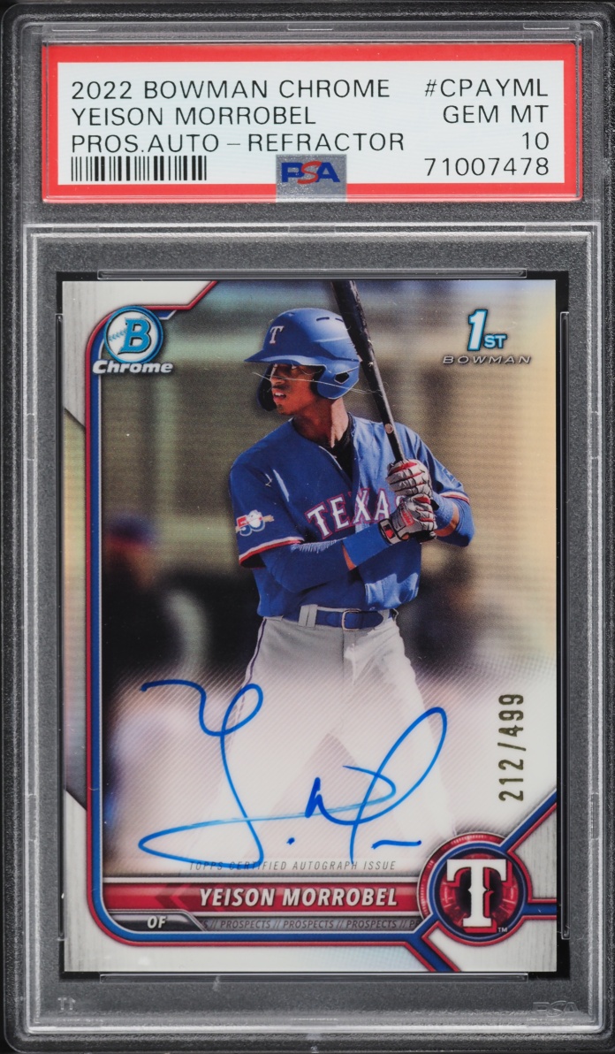 2022 Bowman Chrome Refractor Yeison Morrobel PROSPECT AUTO /499 #CPA-YML PSA 10 GEM MINT