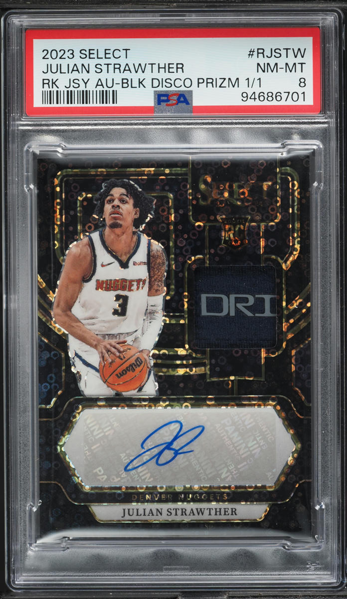 2023 Select Black Disco Prizm Julian Strawther RC PATCH AUTO 1/1 #RJSTW PSA 8 - Main Image
