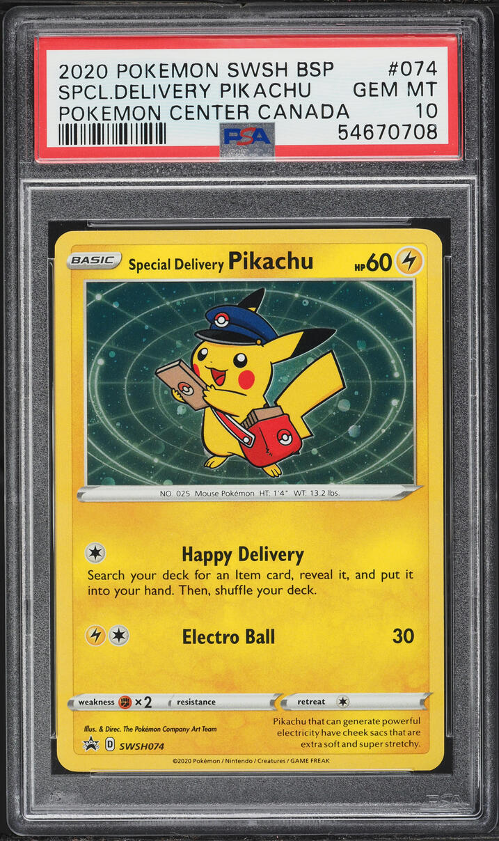 2020 Pokemon Sword & Shield Promo Center Canada Holo Special Delivery Pikachu #74 PSA 10 GEM
