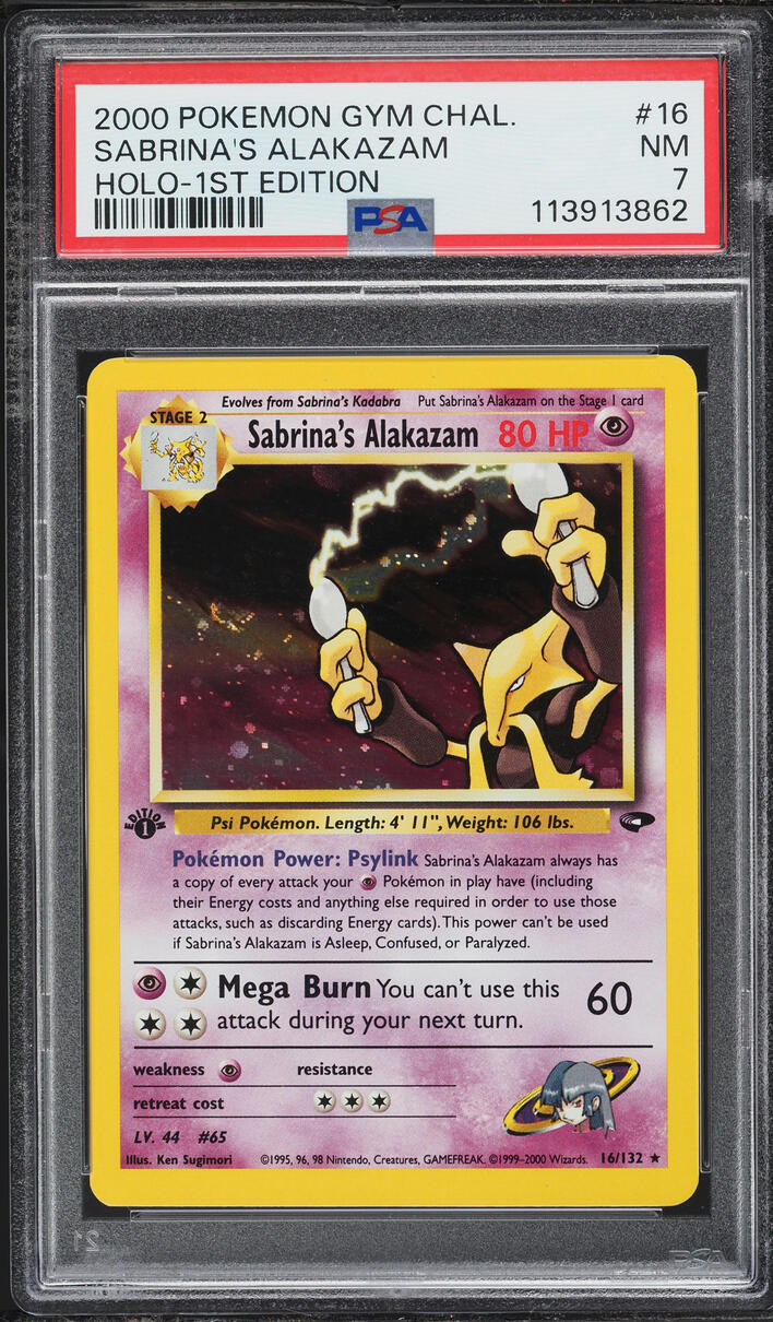 2000 Pokemon Gym Challenge 1st Edition Holo Sabrina's Alakazam #16 PSA 7 NRMT