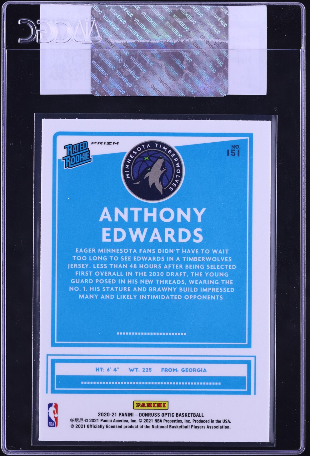 2020 Donruss Optic Hyper Pink Anthony Edwards ROOKIE #151 CGC AUTH