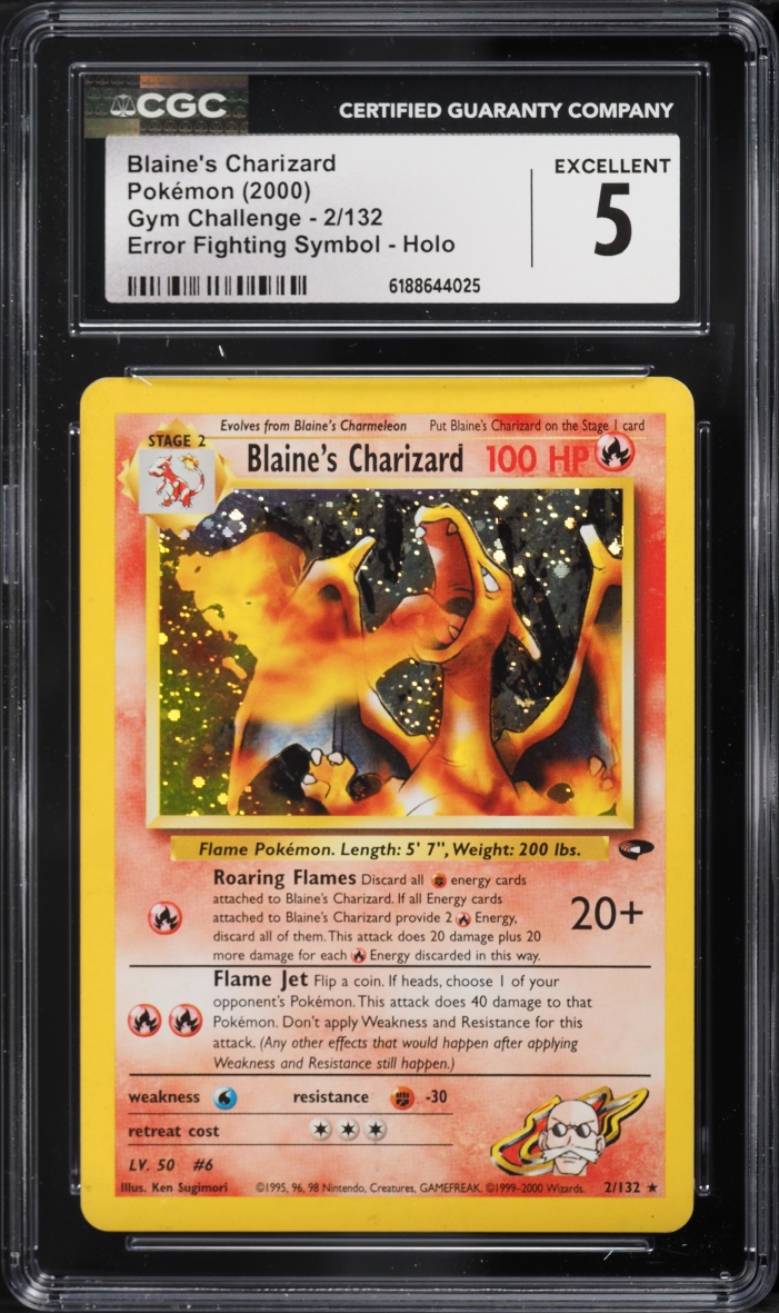 2000 Pokemon Gym Challenge Fighting Symbol Error Holo Blaine's Charizard #2 CGC 5 EX