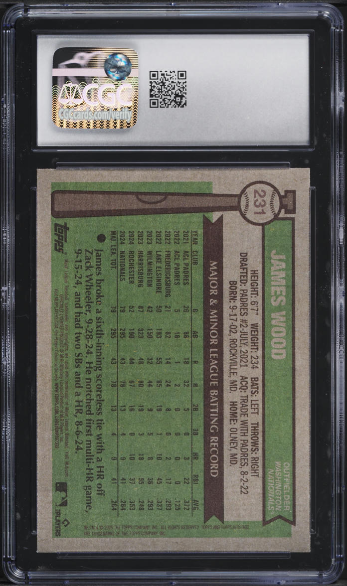2025 Topps Heritage James Wood ROOKIE #231 CGC 10 GEM MINT