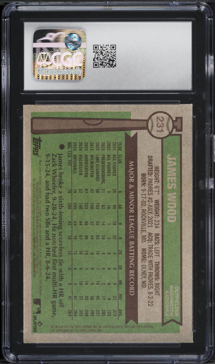 2025 Topps Heritage James Wood ROOKIE #231 CGC 10 GEM MINT