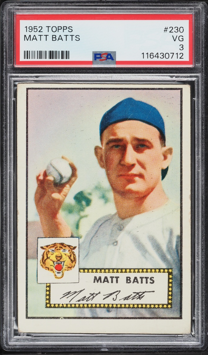 1952 Topps Matt Batts #230 PSA 3 VG