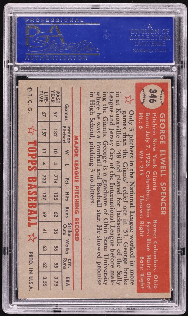 1952 Topps George Spencer #346 PSA 6 EXMT